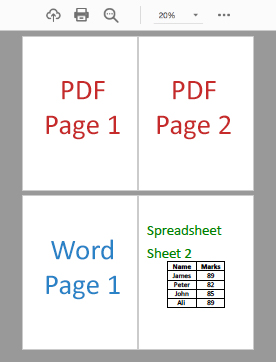 دمج صفحة انتقائية لأنواع ملفات مختلفة في ملف PDF واحد C #