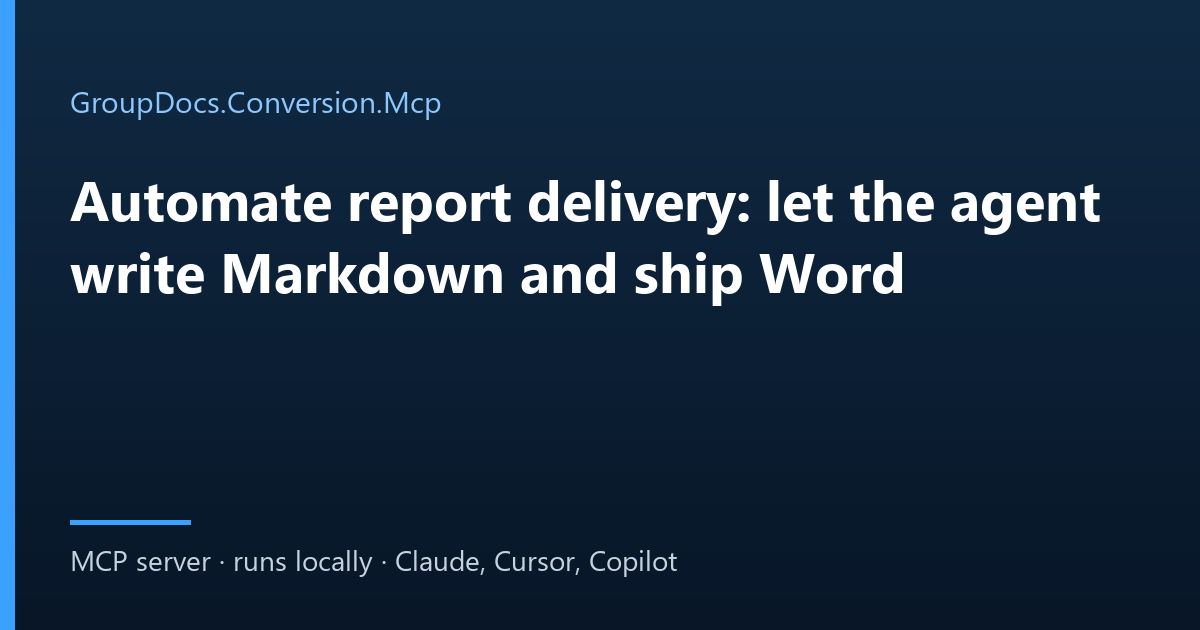 Markdown to PDF MCP workflow: an AI agent writes Markdown and exports PDF and DOCX locally