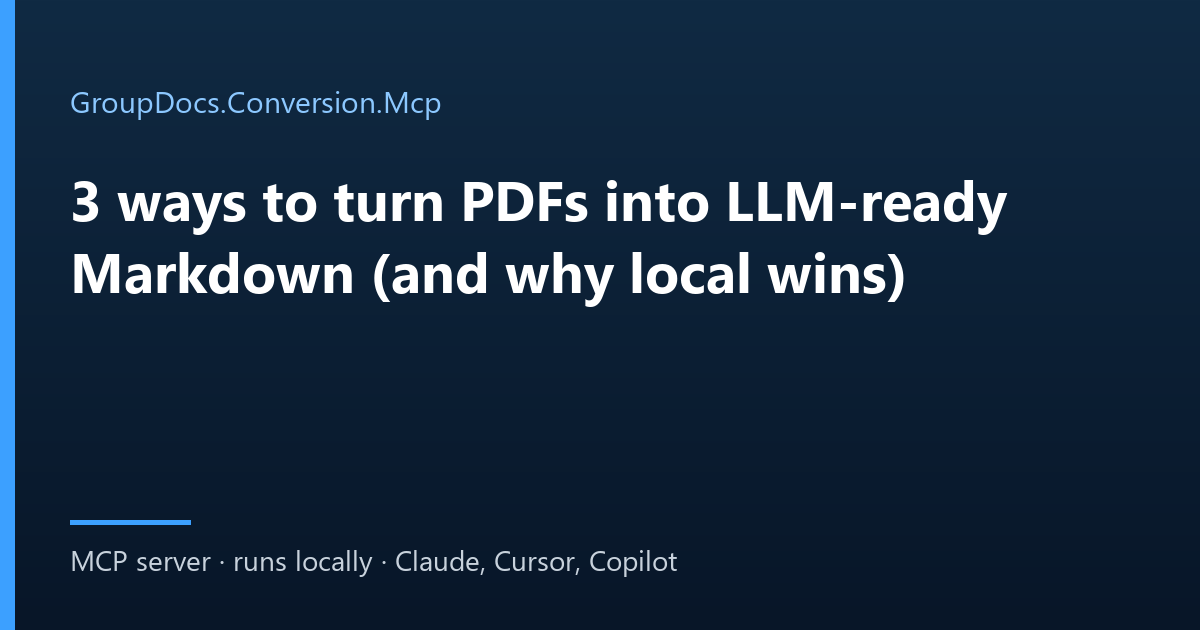 PDF to Markdown MCP server turning PDFs into LLM-ready Markdown locally for a RAG knowledge base