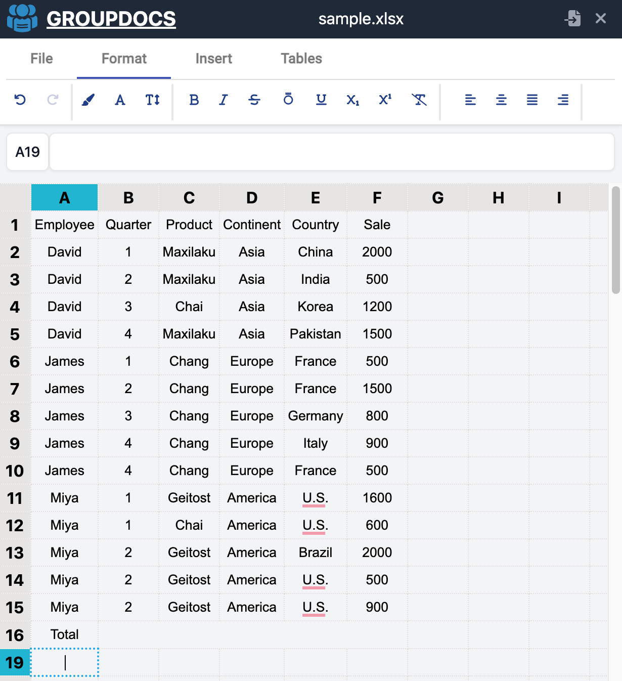 Editace tabulky Excel