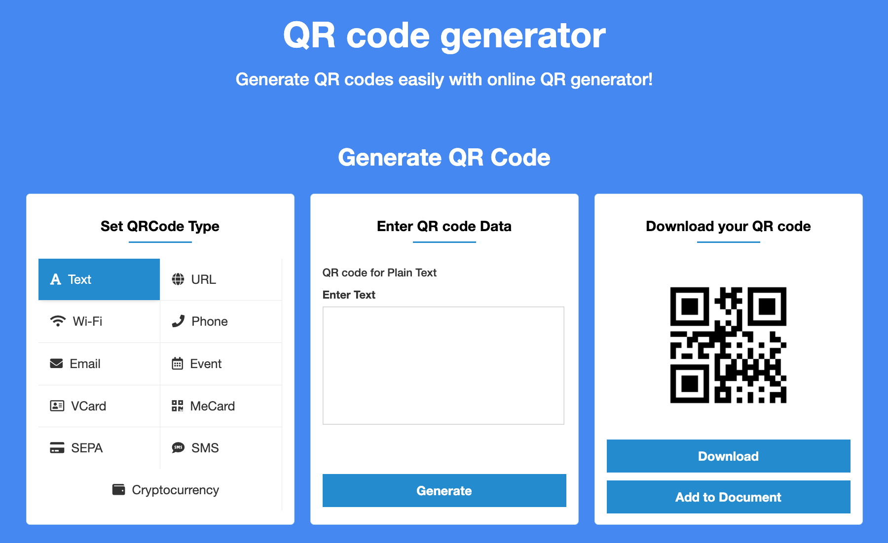 Online aplikace pro generování QR kódu