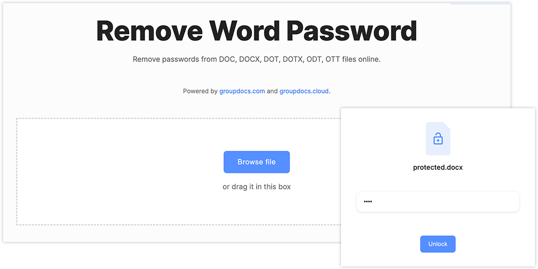 Entfernen Sie das Passwort aus geschützten Word-Dateien online