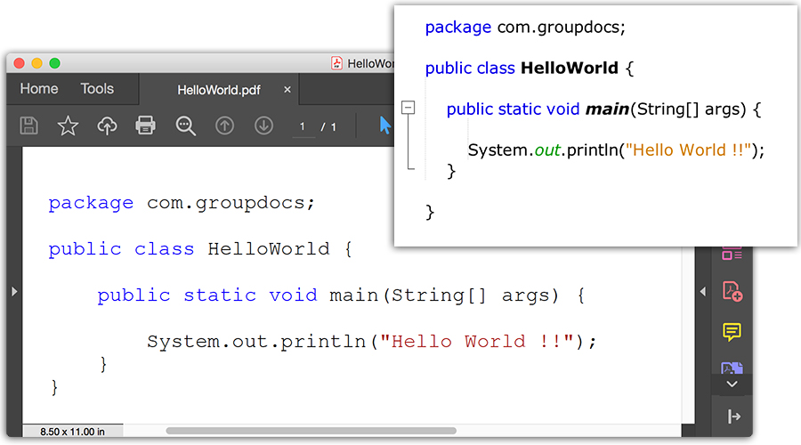 Java-Quelldatei, die mit C# in PDF konvertiert wurde