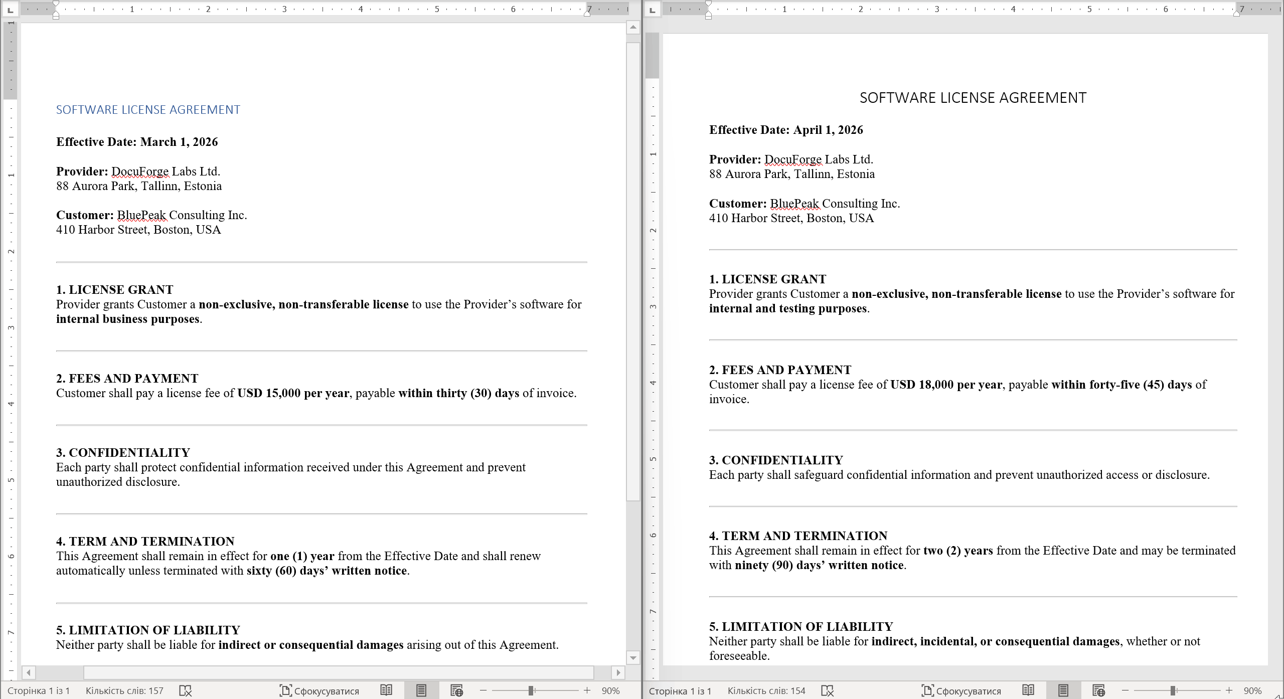 Comparación de contrato con estilo personalizado