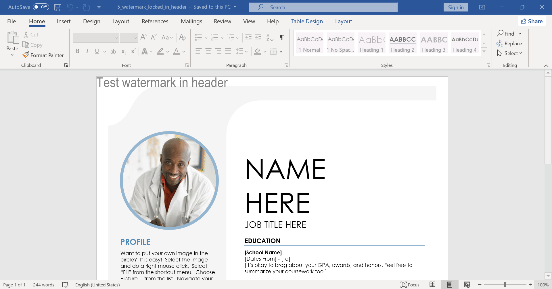 Marca de agua en encabezado bloqueado con rangos de contenido editables