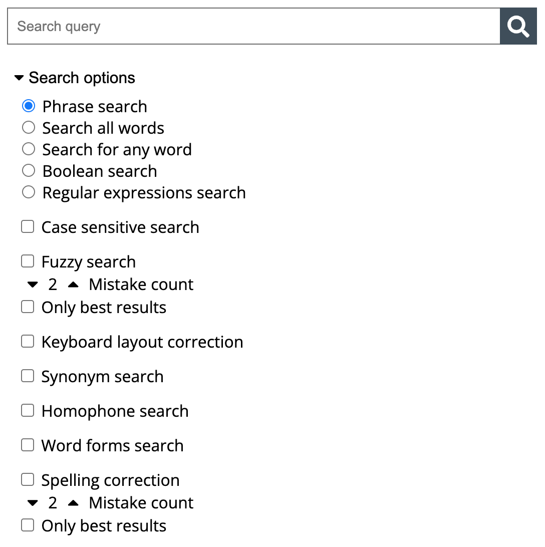 گزینه های جستجوی متن