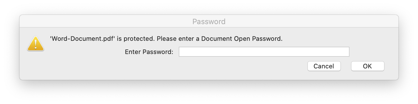 رمز عبور PDF امن را وارد کنید