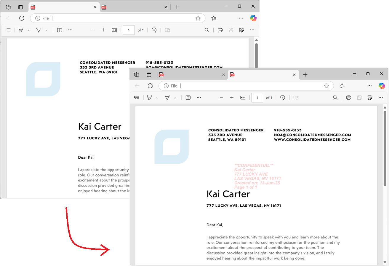 Contoh dokumen PDF dengan watermark kontekstual yang dihasilkan AI diterapkan