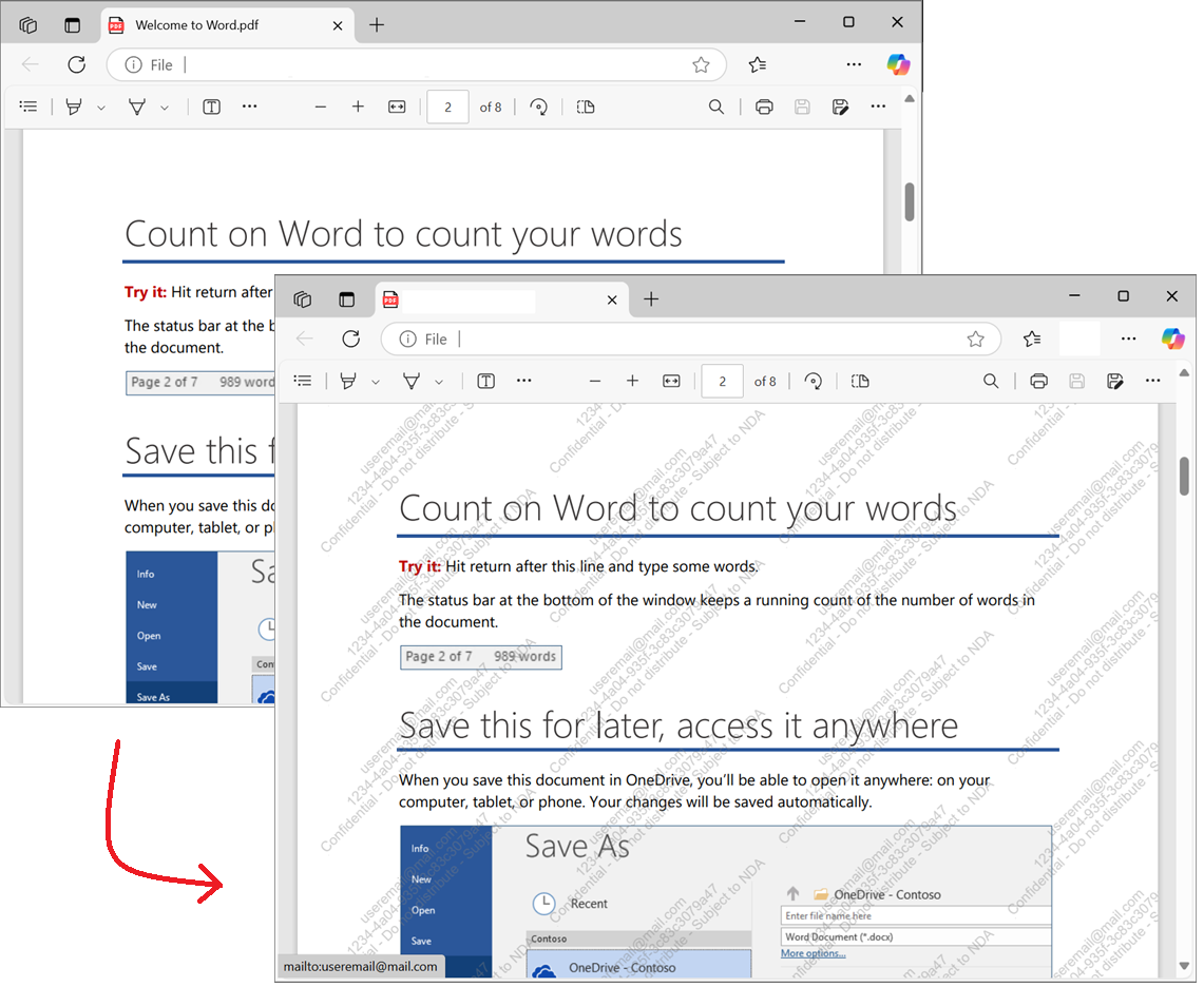 Dense grid multi-line text tiling watermark for document security and tracking