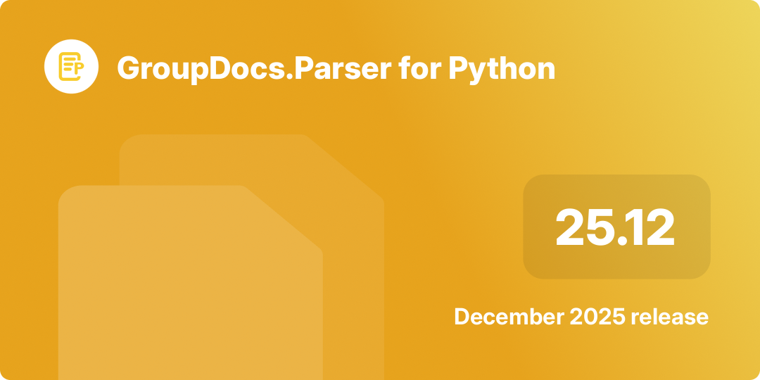 Schermafbeelding die de functies van de GroupDocs.Parser voor Python 25.12‑release en de ondersteunde documentformaten toont