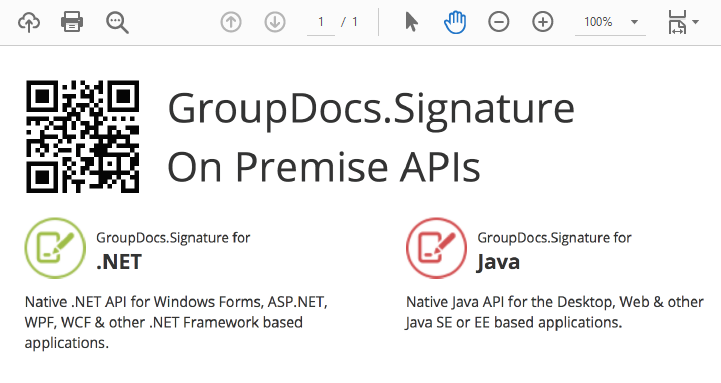 Kod QR dodany do pliku PDF za pomocą Signature API