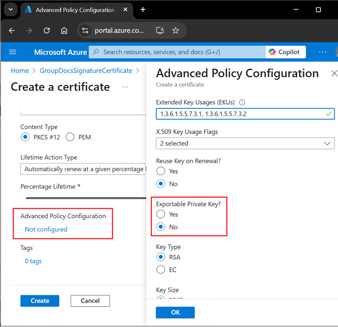 Diagrama do processo de assinatura de certificado do Azure mostrando o fluxo de dados entre os componentes