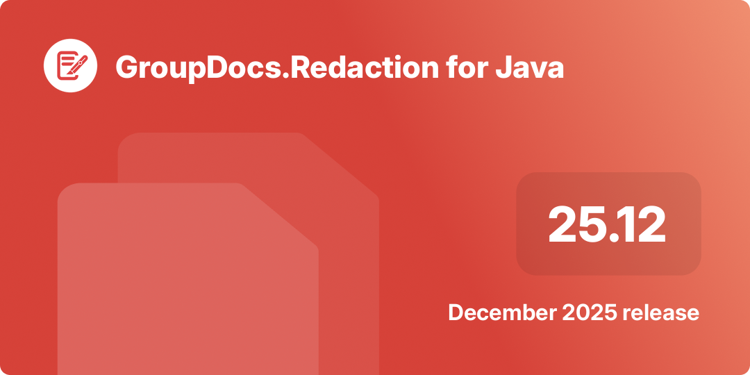 Банер випуску **GroupDocs.Redaction для Java 25.12**, що демонструє виправлення нового формату **POTM**.