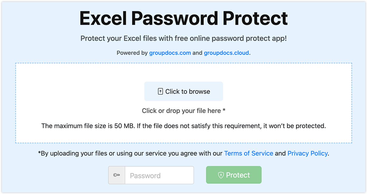 Защита паролем электронных таблиц Excel онлайн