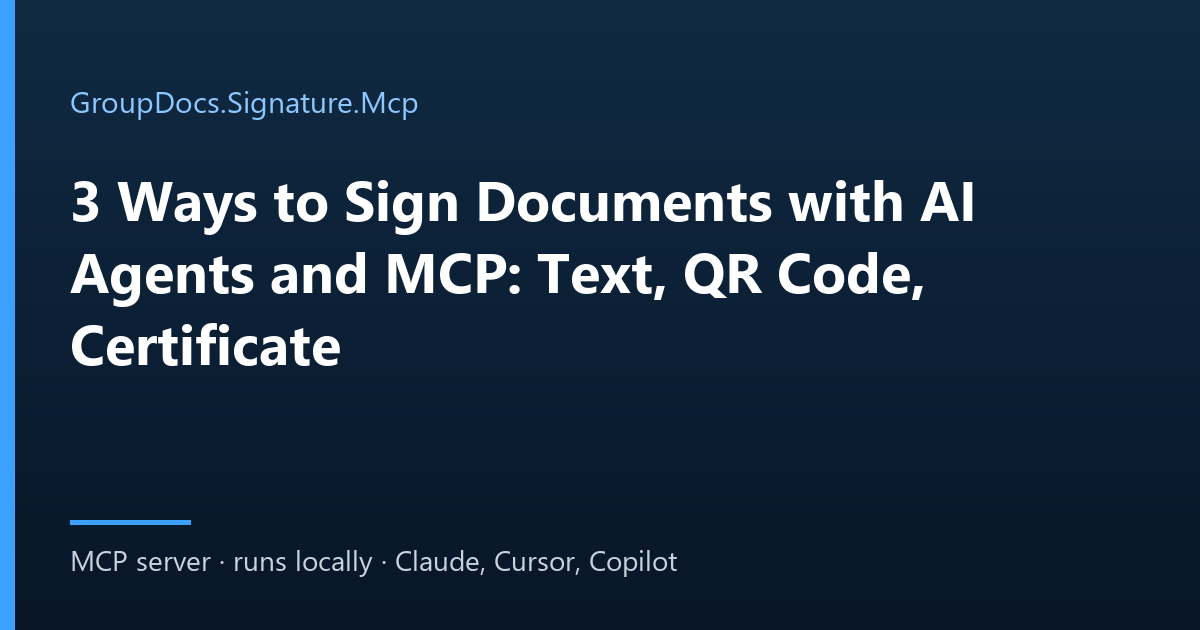 Sign documents with an AI agent: text stamp, QR code and certificate-based digital signature