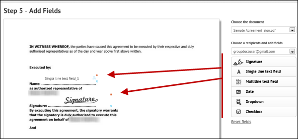 Prepare your documents for online signature by adding fields to it