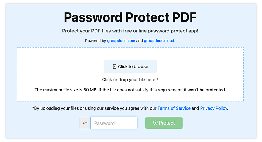 รหัสผ่านป้องกันไฟล์ PDF ออนไลน์